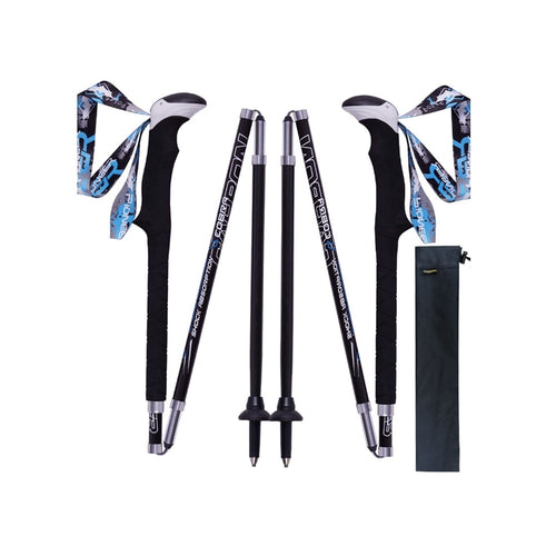 2 Pcs/Pair Portable Collapsible Carbon Fiber Trekking Poles Quick Lock Compact Folding Walking Stick
